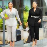 Plus size Women African tassel Blazer and pants two-piece set
