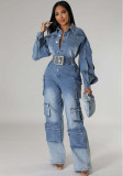 Women Cargo wide leg denim jumpsuit