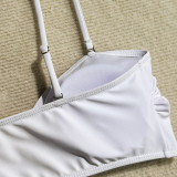 Women sexy solid mesh long skirt swimwear three-piece