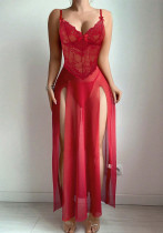 Women red Lace slit Dress sexy lingerie Women red Lace slit Dress sexy lingerie