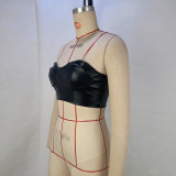 Women solid shiny Pu-Leather Crop Top