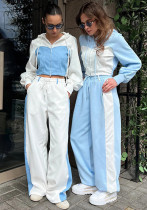 Women Color Block Hooded Contrast Top and Pants Two-piece Set Women Color Block Hooded Contrast Top and Pants Two-piece Set