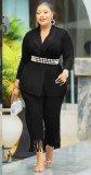 Plus size Women African tassel Blazer and pants two-piece set
