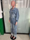 Women Cargo wide leg denim jumpsuit