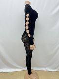 Winter Solid Color Round Neck Lace One-Piece Knitting Slim Sexy Diamond Jumpsuit