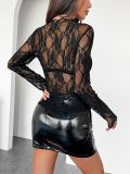 Spring Elegant Fashion Women's Lace Ruffle Slim Fit Long Sleeve Top