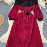 Beaded Chic Lantern Sleeve Pleated Dress
