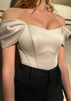 Summer Fishbone Waist Women's Satin Off Shoulder Top