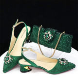 Ladies' Shoe And Bag Set Combination Low-Heeled Pointed-Toe Heeled Sandals With Square Diamond Bags