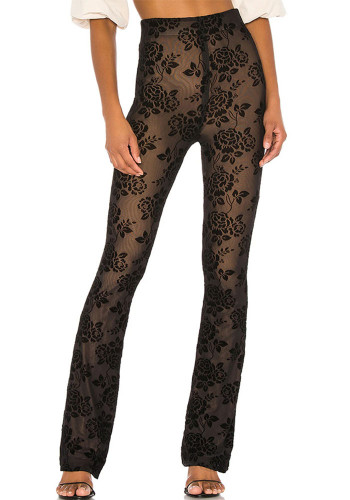 Autumn Winter Lining Tight Fitting High Waist Trousers Casual Party Fashion Women's Mesh Pants