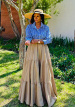 Women Striped Top and Solid Long Skirt Two Piece Set Women Striped Top and Solid Long Skirt Two Piece Set