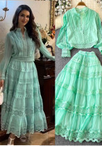 Set Chic Fashion Patchwork Lace Two Piece Long Skirt Set
