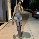 Women Trendy Retro Tassel Diamond Denim Cargo Pants