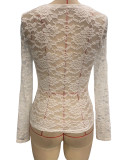 Women's Elegant V-Neck Solid Long Sleeve Slim Fit Pullover Lace Top