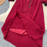 Beaded Chic Lantern Sleeve Pleated Dress