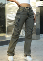 Women Patchwork Lace Cargo Denim Wide Leg Pants Women Patchwork Lace Cargo Denim Wide Leg Pants