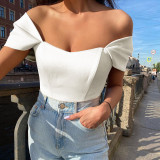 Summer Fishbone Waist Women's Satin Off Shoulder Top