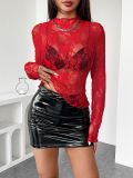 Spring Elegant Fashion Women's Lace Ruffle Slim Fit Long Sleeve Top