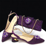 Ladies' Shoe And Bag Set Combination Low-Heeled Pointed-Toe Heeled Sandals With Square Diamond Bags
