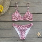 Women Leopard Print Beach Bikini Swimsuit Three-Piece