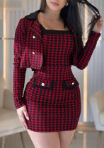 Women Plaid Jacket and Skirt Two Piece Set Women Plaid Jacket and Skirt Two Piece Set