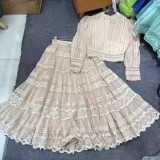 Set Chic Fashion Patchwork Lace Two Piece Long Skirt Set