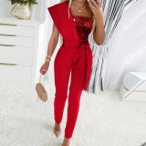 Women Winter Slash Shoulder Sequin Jumpsuit
