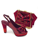 Shoe And Bag Set Combination Peep-Toe Back-Slot High Heels With Bowknot Bag