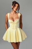 Sexy Lace Edge V-Neck Solid Color Summer Women Strap A-Line Dress