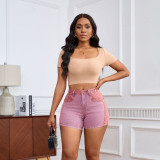 Women Stretchy Washed Patchwork Denim Shorts