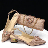 Ladies' Shoe And Bag Set Combination Low-Heeled Pointed-Toe Heeled Sandals With Square Diamond Bags