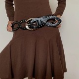 Vintage Rivet Oval Ring Pu Leather Belt Decorative Matching Skirt Black Belt