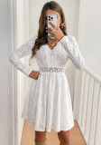 Elegant Women's Solid Lace Patchwork Mini Holidays Dress Sundress