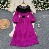 Beaded Chic Lantern Sleeve Pleated Dress