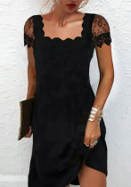 Women Winter Lace Short Sleeve Solid Dress