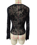 Spring Women's V-Neck Lace Patchwork Mesh Bell Bottom Sleeve T-Shirt Top