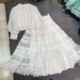Set Chic Fashion Patchwork Lace Two Piece Long Skirt Set