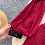 Beaded Chic Lantern Sleeve Pleated Dress