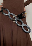 Vintage Rivet Oval Ring Pu Leather Belt Decorative Matching Skirt Black Belt