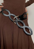 Vintage Rivet Oval Ring Pu Leather Belt Decorative Matching Skirt Black Belt Vintage Rivet Oval Ring Pu Leather Belt Decorative Matching Skirt Black Belt