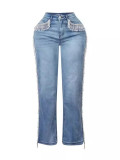 Straight-Leg Denim Pants Autumn High Waist Fashionable Retro Tassel Jeans