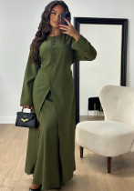 Women Autumn and Winter Satin Button Dress Two Piece Set Women Autumn and Winter Satin Button Dress Two Piece Set