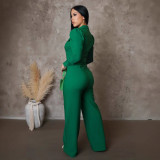 Women's Solid Color Button Turndown Collar Long Sleeve Causal Jumpsuit