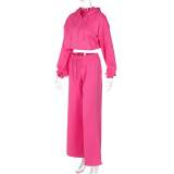 Women's Autumn Winter Fashion Zipper Hooded Crop Top Slim Casual Pants Two-Piece Set