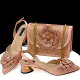 Black+Gold Pointed-Toe High-Heeled Shoes With Square Shoulder Bags Flower Decoration Ladies' Shoe And Bag Set