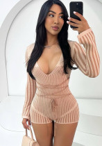 Women Sexy V-Neck Striped Knitting Contrast Romper Women Sexy V-Neck Striped Knitting Contrast Romper