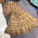Set Chic Fashion Patchwork Lace Two Piece Long Skirt Set