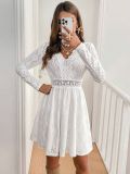 Elegant Women's Solid Lace Patchwork Mini Holidays Dress Sundress