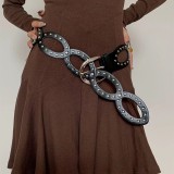 Vintage Rivet Oval Ring Pu Leather Belt Decorative Matching Skirt Black Belt