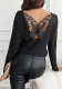 Solid Color Back Patchwork Butterfly Flower Rib Long Sleeve T-Shirt Top Women's Clothing